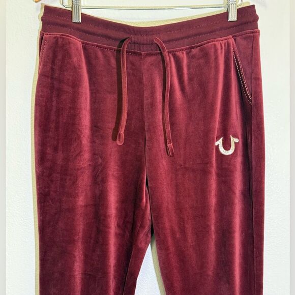 True Religion - Burgundy Velour Joggers Track Pants Horseshoe - size M NWOT - Picture 5 of 6
